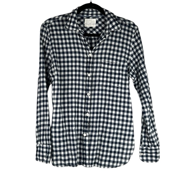J. Crew Navy Blue & White Gingham Check Print Long Sleeve Button Down Top Size S - Picture 1 of 7